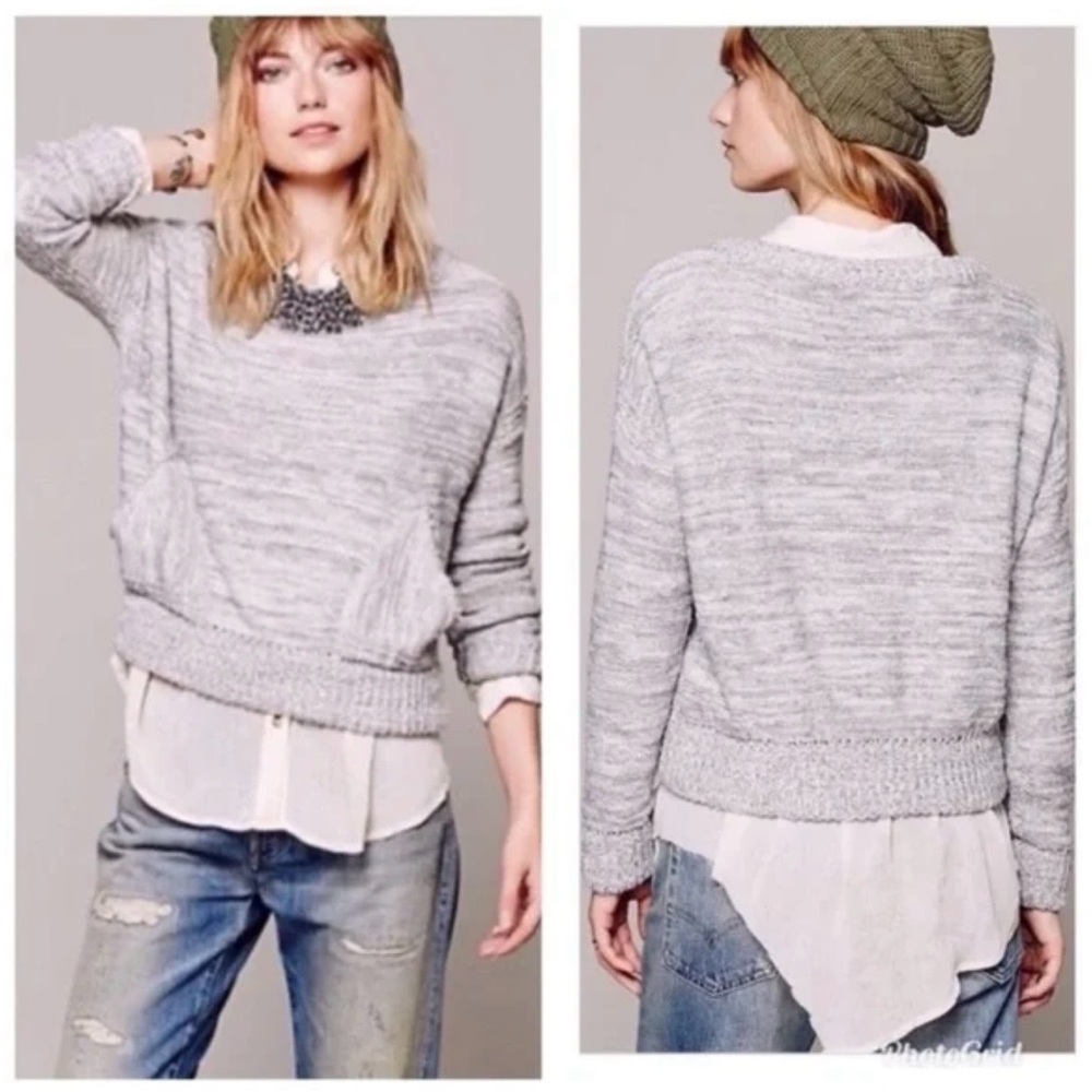 Free People “In My Pocket” Heather Gray Crew Neck Sweater